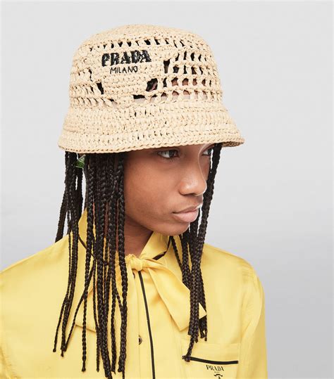 crochet hat prada|Prada bucket hat.